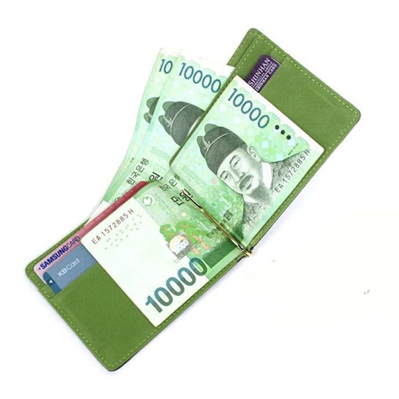 Slim Men's Leather Money Clips Wallets Women Casual Purse With Metal Clamp Small Bag For Man Credit Card Slots Cash Holder